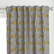 Tiger Walk - Larger Scale Yellow Orange on Grey