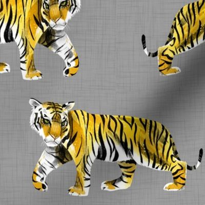 Tiger Walk - Larger Scale Yellow Orange on Grey
