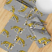 Tiger Walk - Larger Scale Yellow Orange on Grey