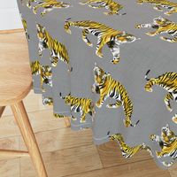 Tiger Walk - Larger Scale Yellow Orange on Grey