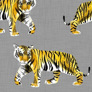 Tiger Walk - Larger Scale Yellow Orange on Grey