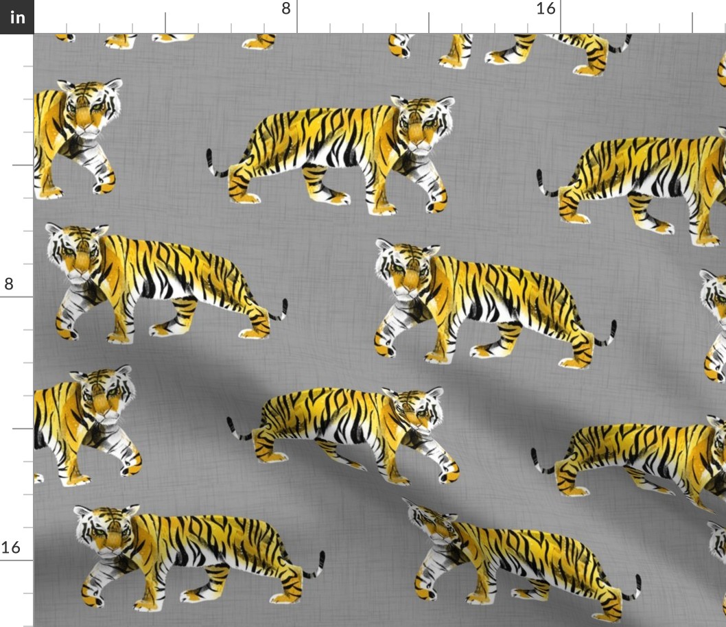 Tiger Walk - Larger Scale Yellow Orange on Grey