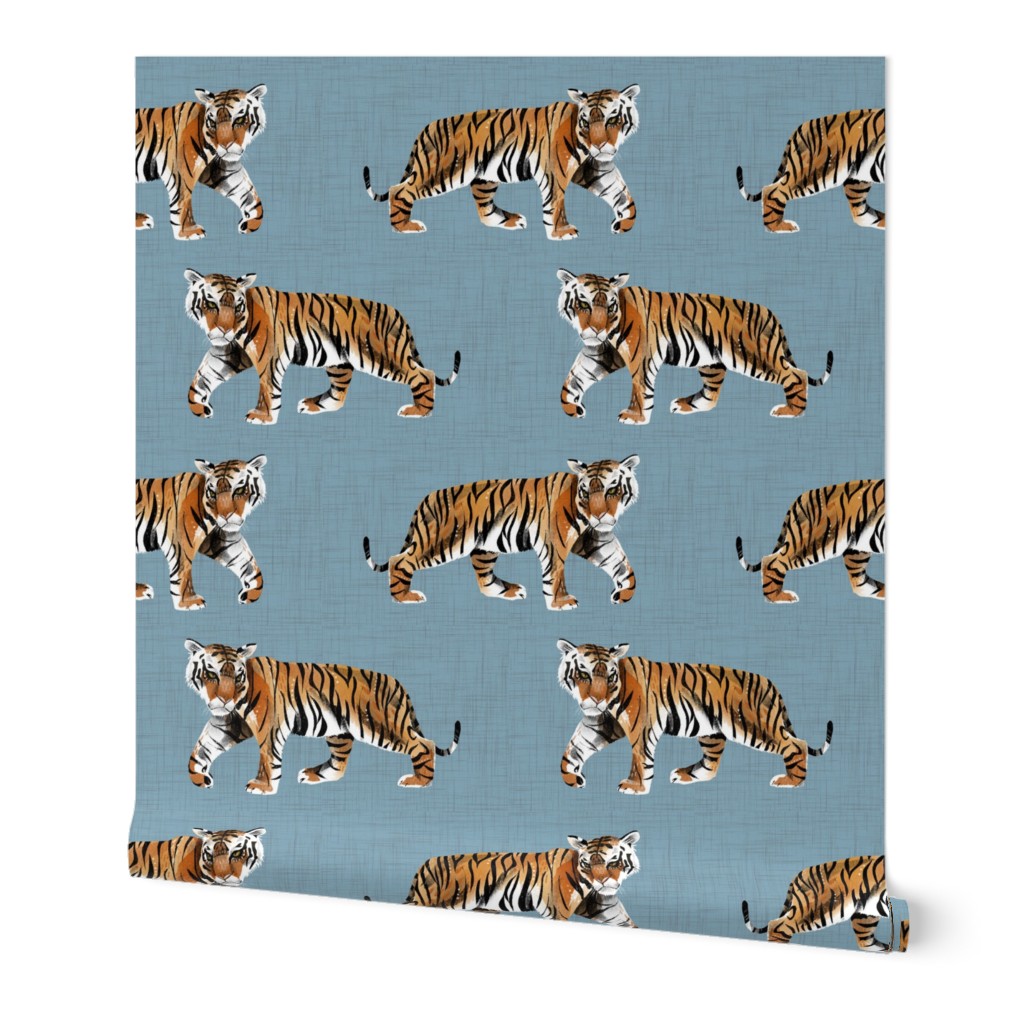 Tiger Walk - Larger Scale on Blue