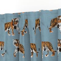 Tiger Walk - Larger Scale on Blue