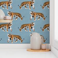 Tiger Walk - Larger Scale on Blue