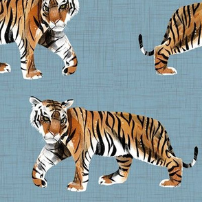 Tiger Walk - Larger Scale on Blue