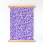 Field of Poppies/Coral, Lilac and Lavender with White Outline