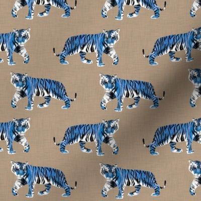 Tiger Walk - Smaller Scale Blue on Tan