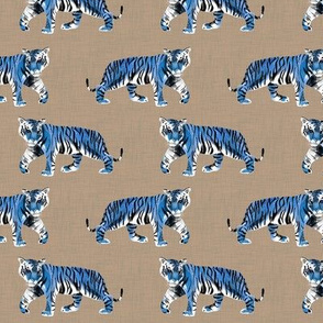 Tiger Walk - Smaller Scale Blue on Tan