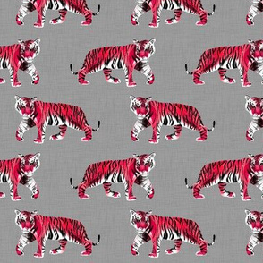 Tiger Walk - Smaller Scale Red on Grey