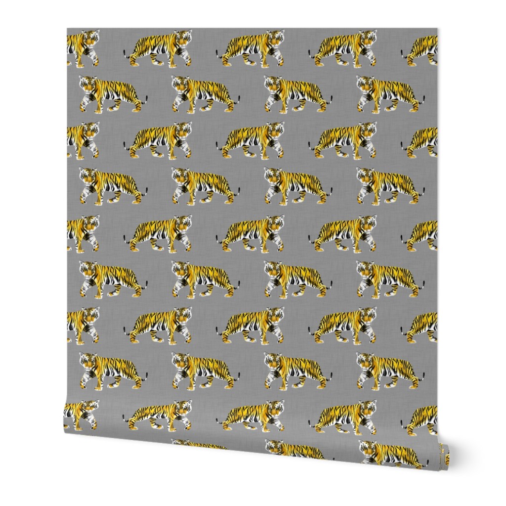 Tiger Walk - Smaller Scale Yellow Orange on Grey