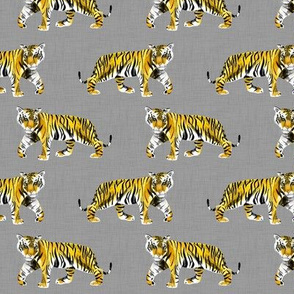 Tiger Walk - Smaller Scale Yellow Orange on Grey