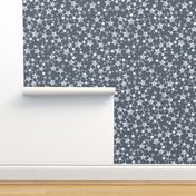 Lino Print Dark Blue-Gray and White Stars