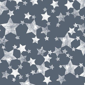 Lino Print Dark Blue-Gray and White Stars