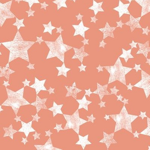 Hand Printed Coral and White Stars