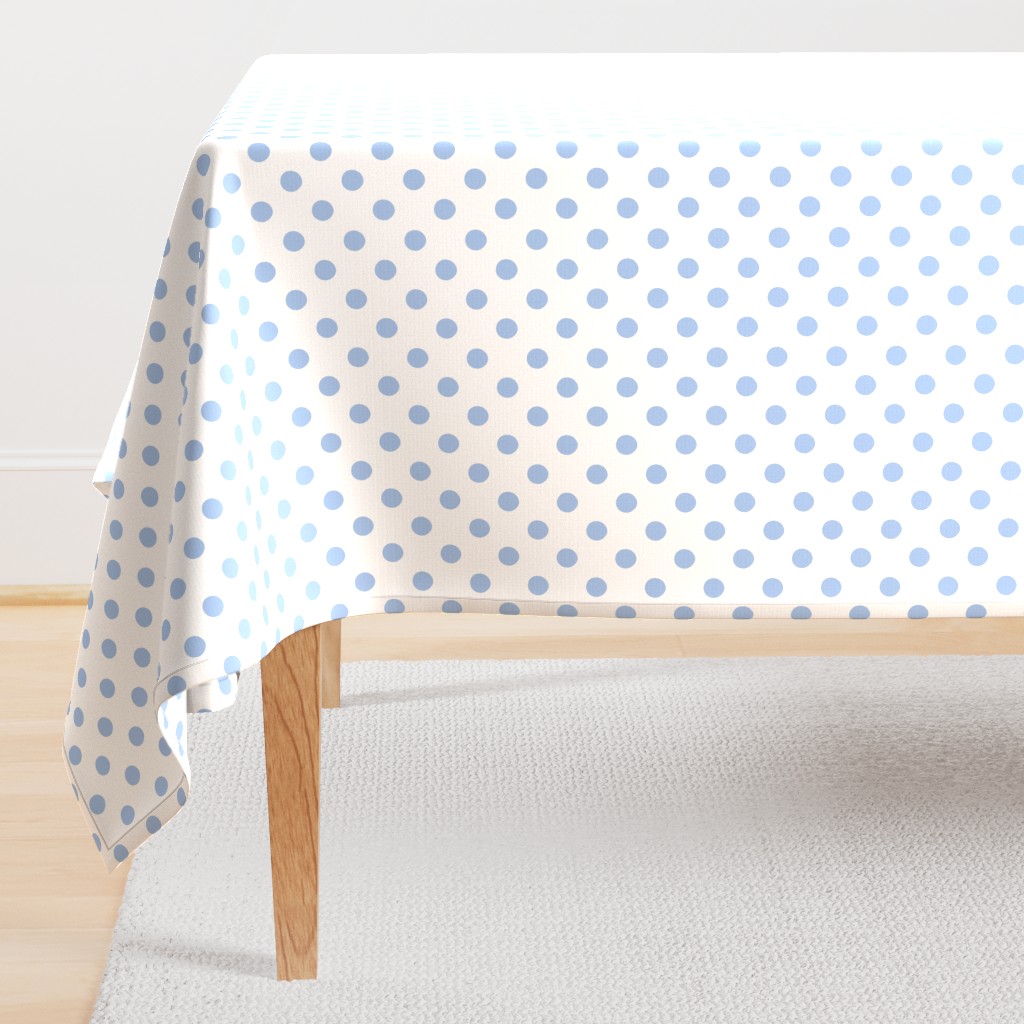 polka dots/blue on white