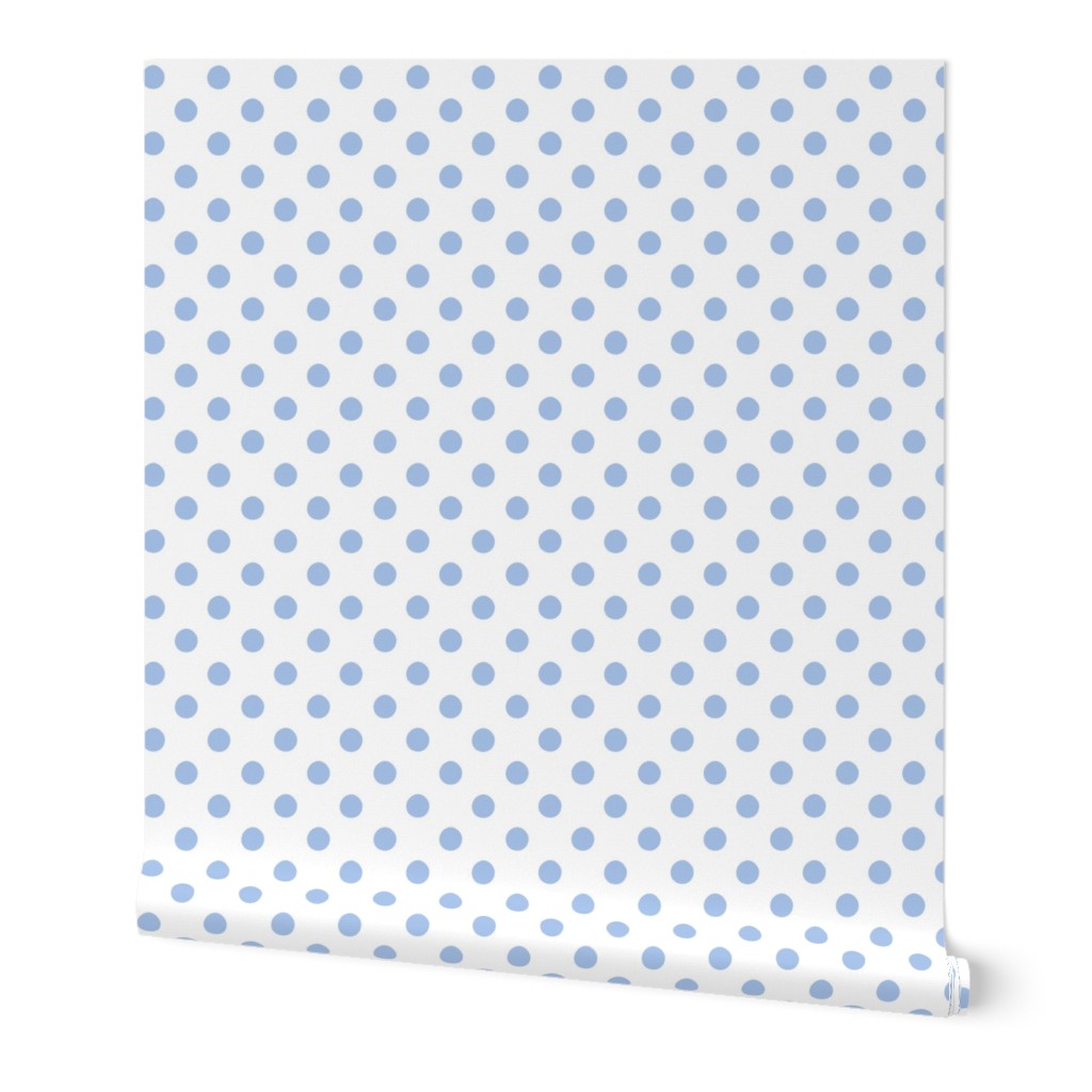 polka dots/blue on white