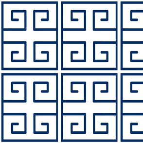 Greek Key in White and Navy Blue