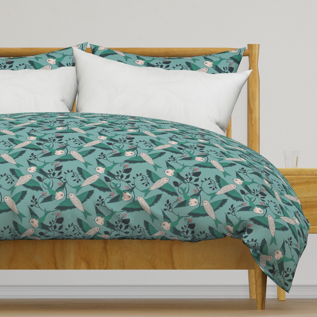 Teal Birds - medium scale