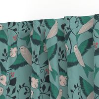 Teal Birds - medium scale