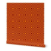 LS - Tiny  Liquid Sun Checkerboard with Striped Border,  orange and rust