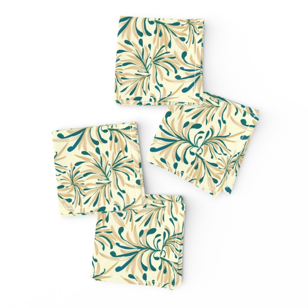 Wild Winter Grassland Tipped with Teal on Magnolia Cream -  Large Scale