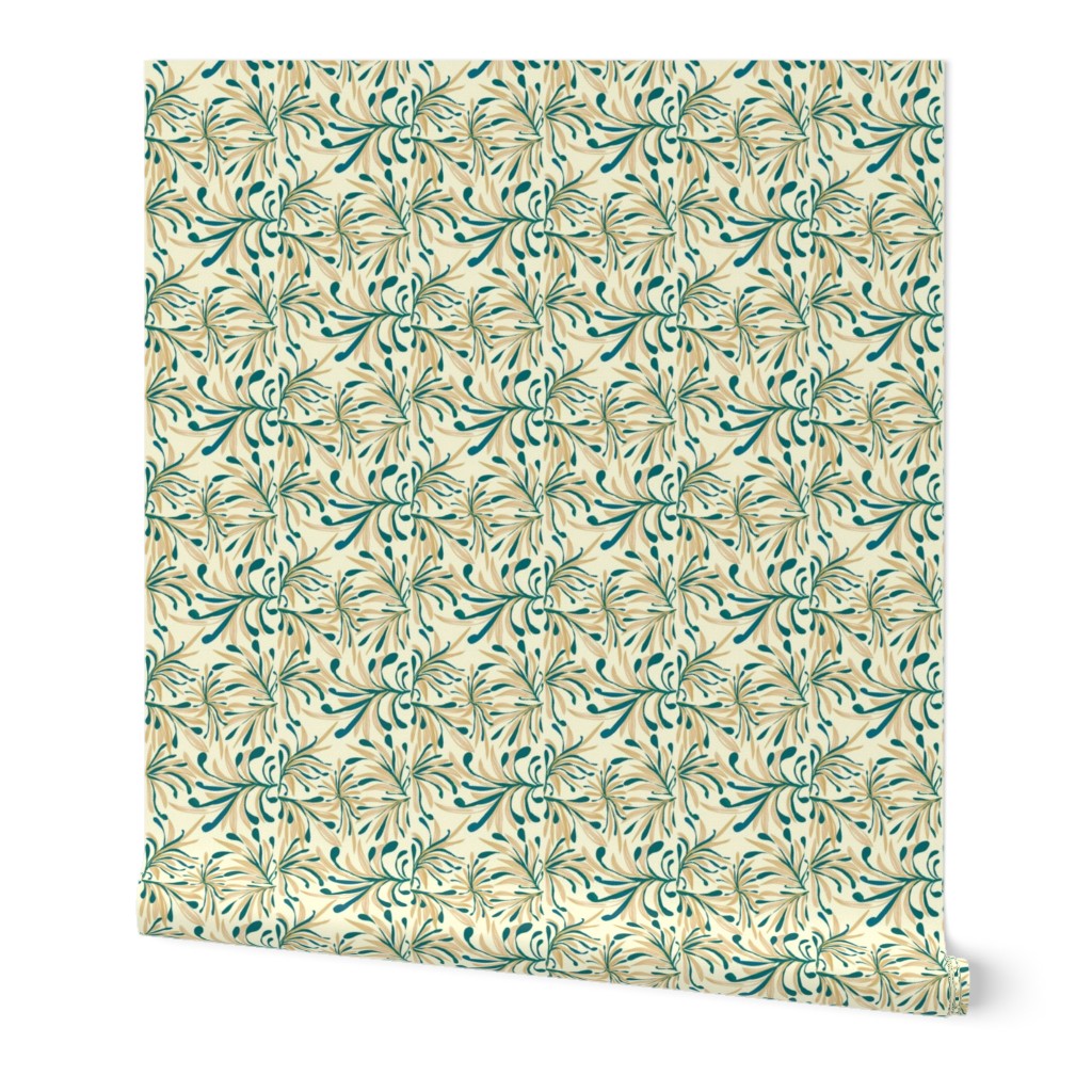 Wild Winter Grassland Tipped with Teal on Magnolia Cream -  Large Scale