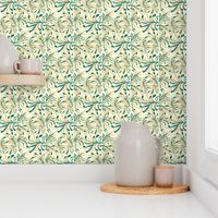 Wild Winter Grassland Tipped with Teal on Magnolia Cream -  Large Scale