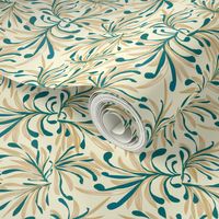 Wild Winter Grassland Tipped with Teal on Magnolia Cream -  Large Scale