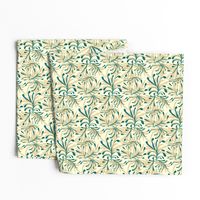 Wild Winter Grassland Tipped with Teal on Magnolia Cream -  Large Scale