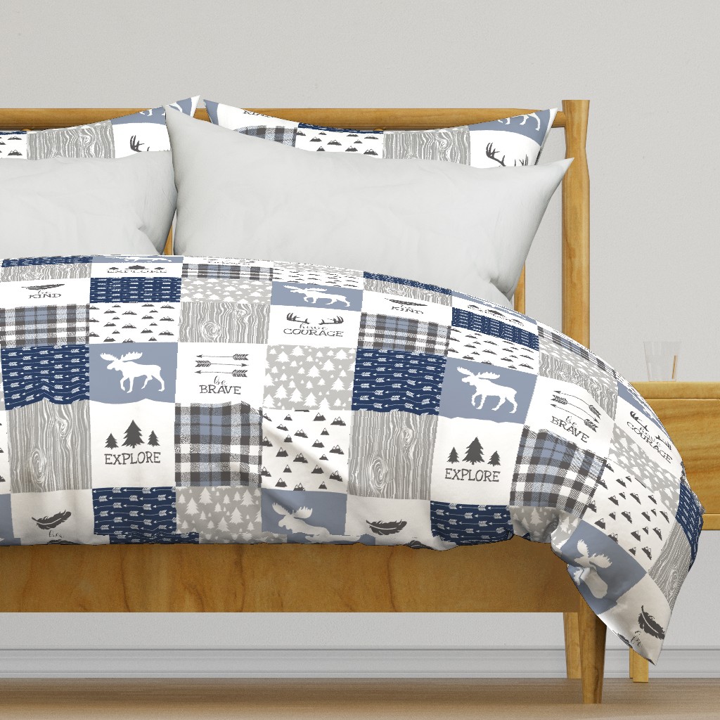 Woodland//Have Courage - Wholecloth Cheater Quilt - Navy