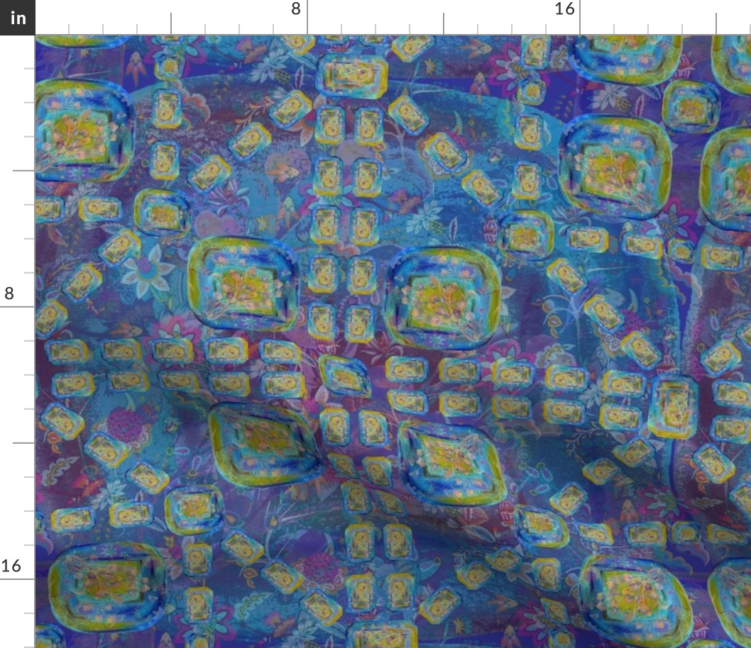 18" ARTSY FLOWERY PAVEMENT BLUE LARGE