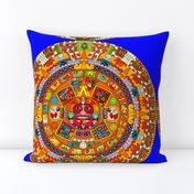 1 Aztec calendar stone mexico mexican tribal sun deities deity myths legends colorful gods goddesses jaguars wind rain water monkeys folk art ancient Tonatiuh sacrificial sacrifices Tlaltecuhtli Tenochtitlan  blue brown yellow