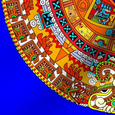 1 Aztec calendar stone mexico mexican tribal sun deities deity myths legends colorful gods goddesses jaguars wind rain water monkeys folk art ancient Tonatiuh sacrificial sacrifices Tlaltecuhtli Tenochtitlan  blue brown yellow