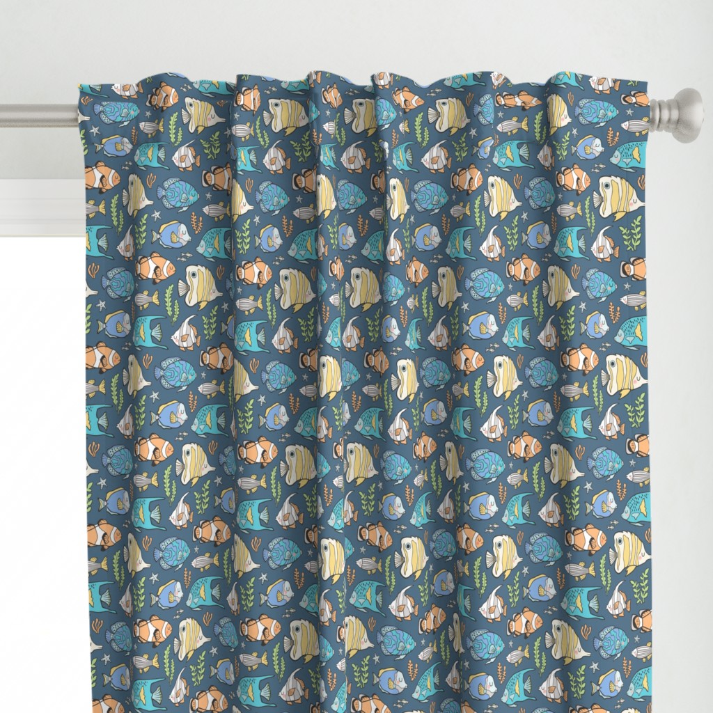 Tropical Fish on Dark Blue Navy