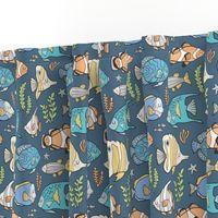 Tropical Fish on Dark Blue Navy