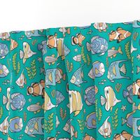 Tropical Fish on Teal Green