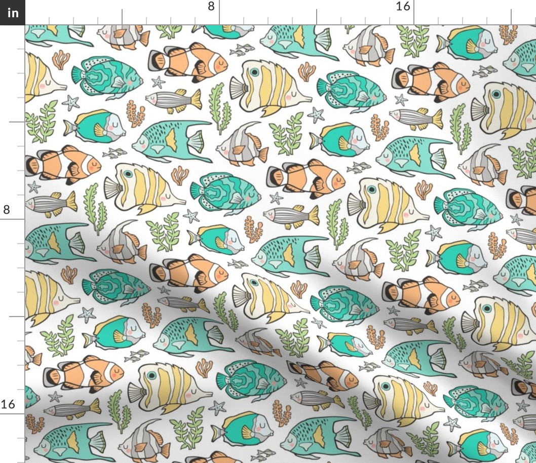 Tropical Fish Mint Green on White