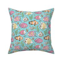 Tropical Fish Pink on Blue