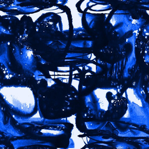  abstract ocean cobalt blue and white  watercolor 