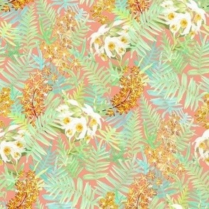 Orchids + Ferns on Coral Small 900