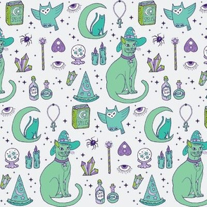 Mystical Cats in Green - small print