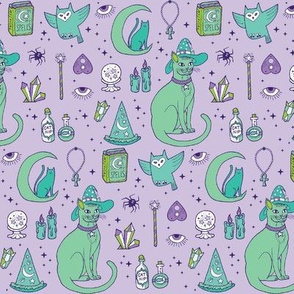 Mystical Cats in Lavender - small print