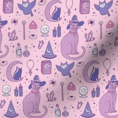 Mystical Cats in Pink - small print