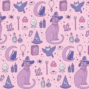 Mystical Cats in Pink - small print