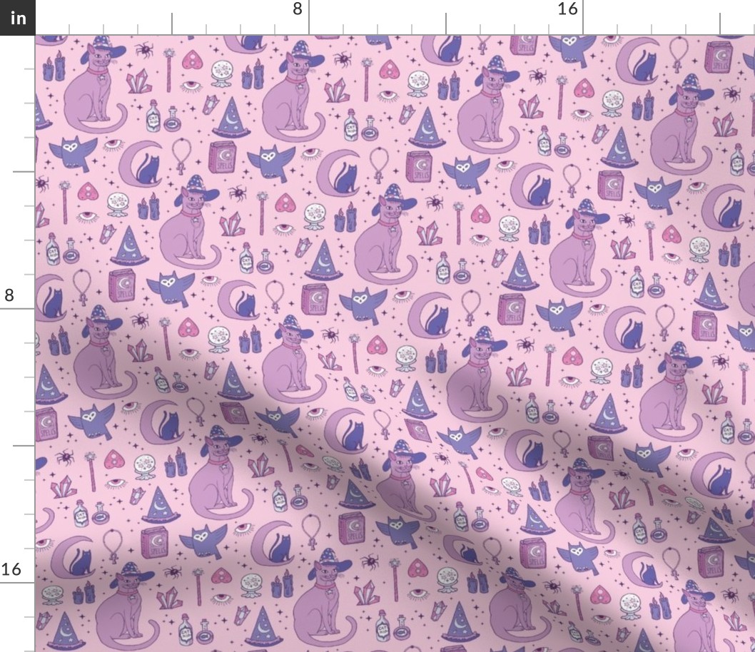 Mystical Cats in Pink - small print