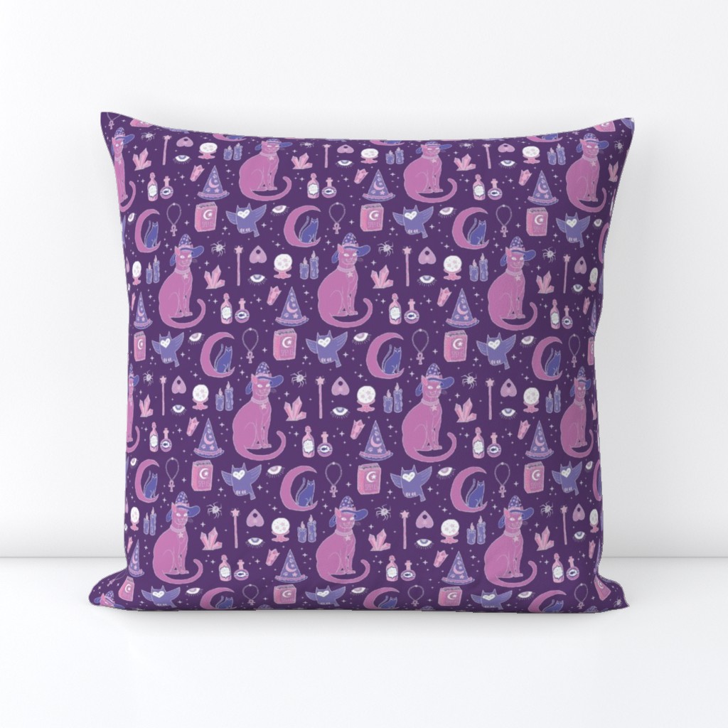 Mystical Cats in Purple - small print