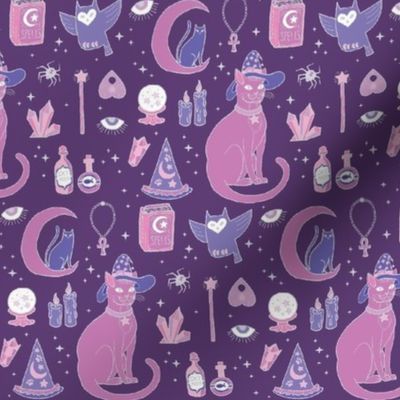 Mystical Cats in Purple - small print