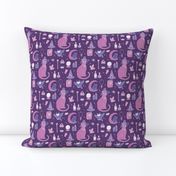 Mystical Cats in Purple - small print