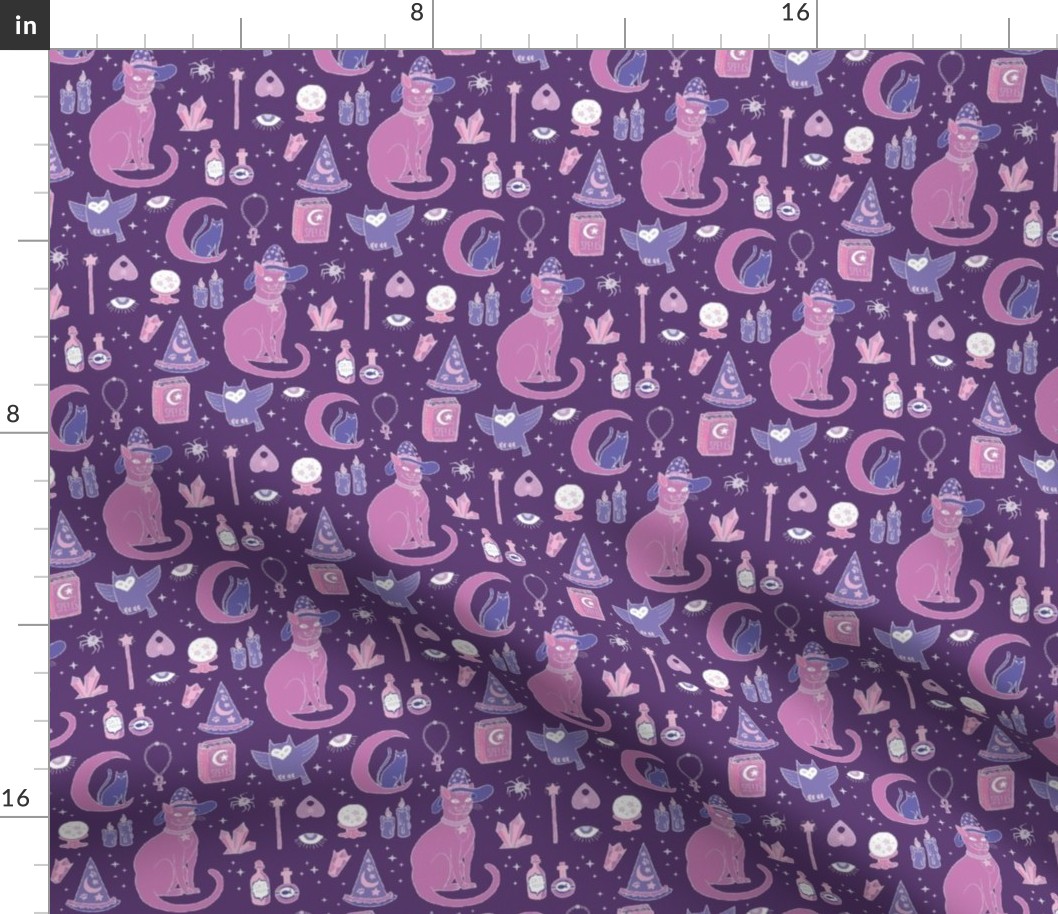 Mystical Cats in Purple - small print